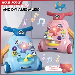 Baby Toddler Walker Push Toy Interactive Music and Light Effect Musical Montessori Activity Push Baby Walkers with Safety Brake