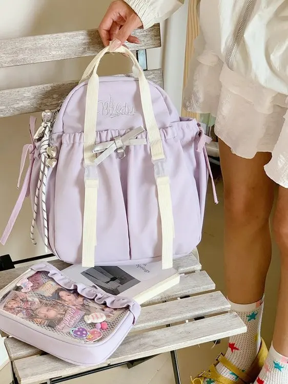 

Backpack Set for Students Large Capacity Dual Shoulder Sweet Backpack Two-In-One Commuter Bag Zipper Closure Unisex Backpack