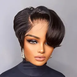natural black color pixie cut short curly 6inch 150% density daily party use wig pixie 13x1 T lace human hair wigs