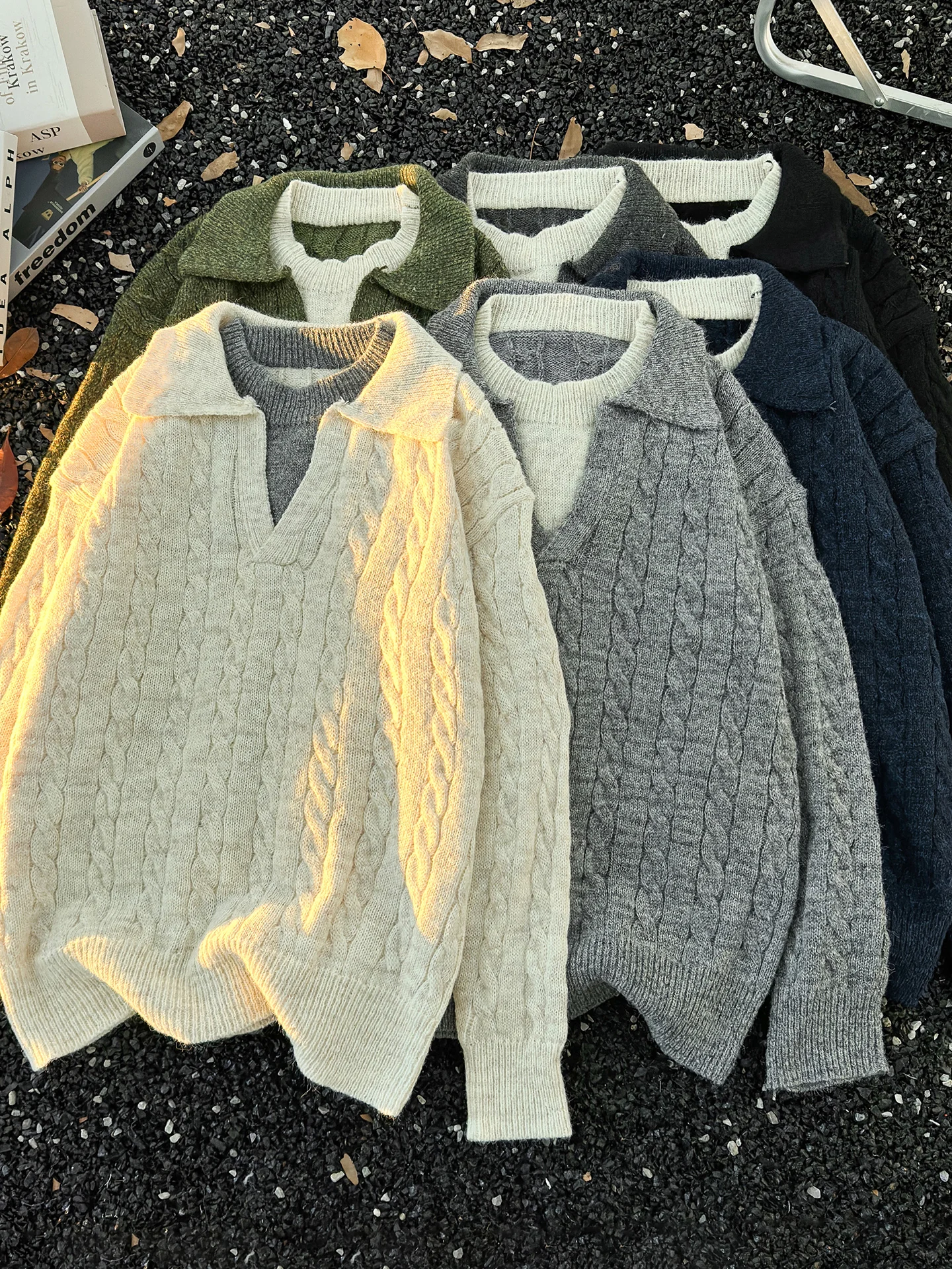 

Autumn Winter Men's Knitted Sweater Collared Tassel Front Casual Spor Vintage Sle Long Sve Warm Thiened Loose Fit