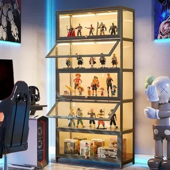 アクリルガラスドア付きディスプレイキャビネット,5レベルのディスプレイキャビネット,高さ65.5インチの収納キャビネット,収集品用の透明な本棚