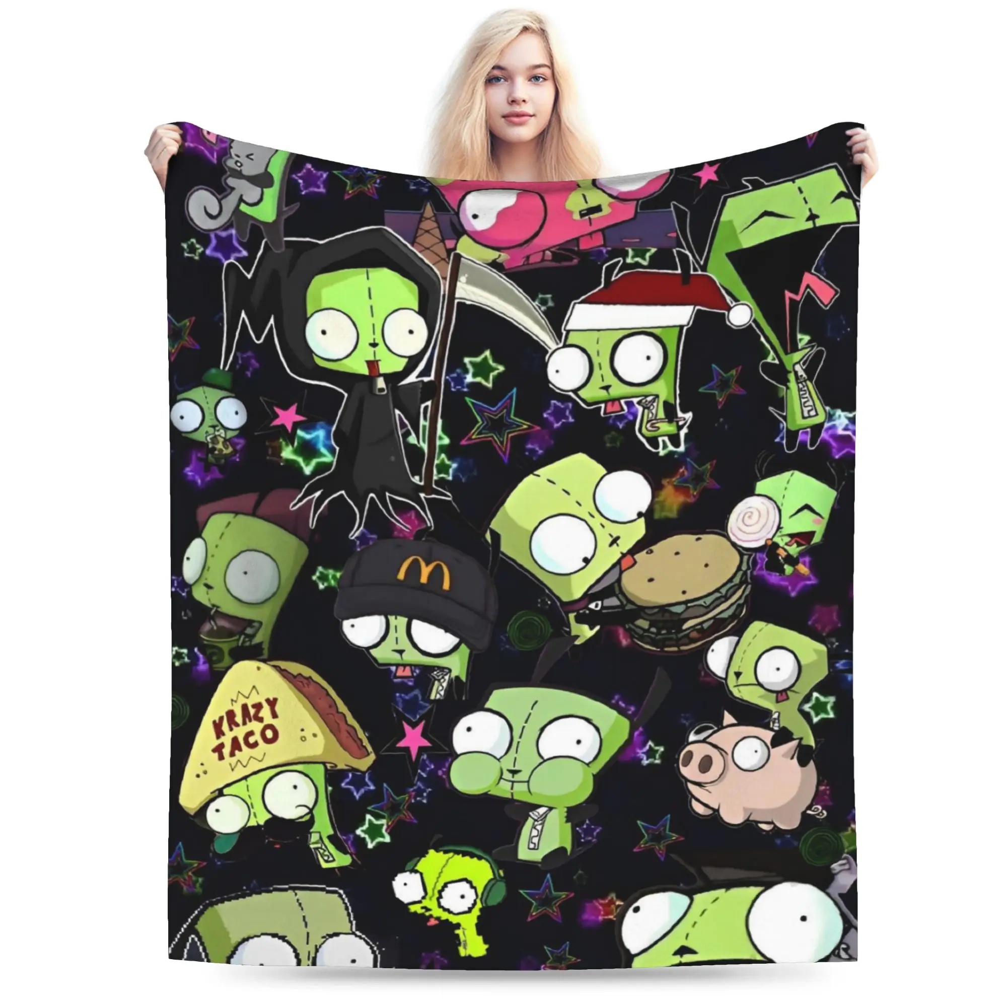 Invaders Zim Cartoon Blanket Fleece Summer  Multifunction Super Soft Throw Blanket for Bed Car Quilt