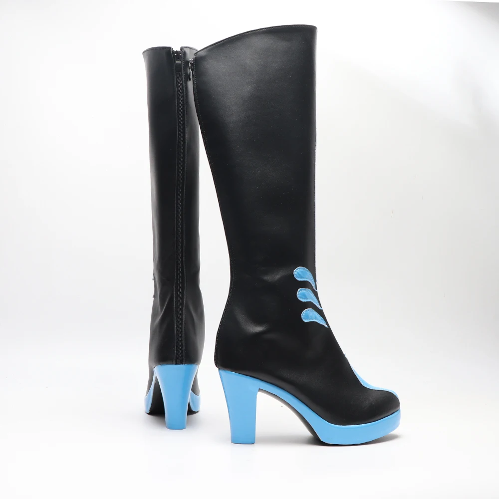 Fate Grand Order FGO Morgan Costume Cosplay Scarpe Stivali in ecopelle fatti a mano blu neri