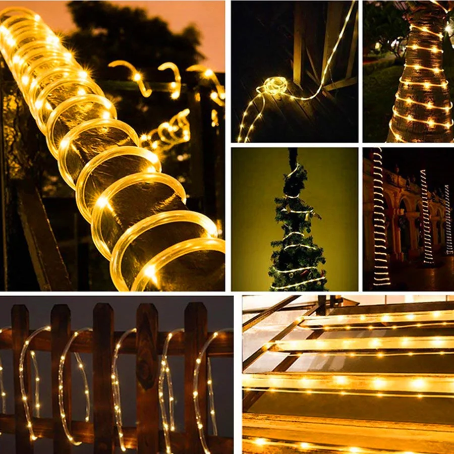 Outdoor LED Christmas Garland String Lights, Rope Tube, Fairy Garden, Festa de casamento, Decoração de férias, Novo, 8 modos, 10 m, 20 m, 30m