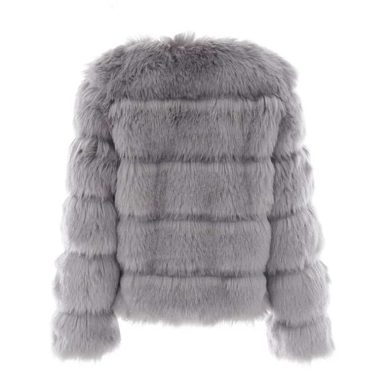 Faux Fur Women Coats Solid Round Neck Full Sleeve Coat Thick Warm Fox Short Open Stitch Elegant Splice Autumn Winter 2024