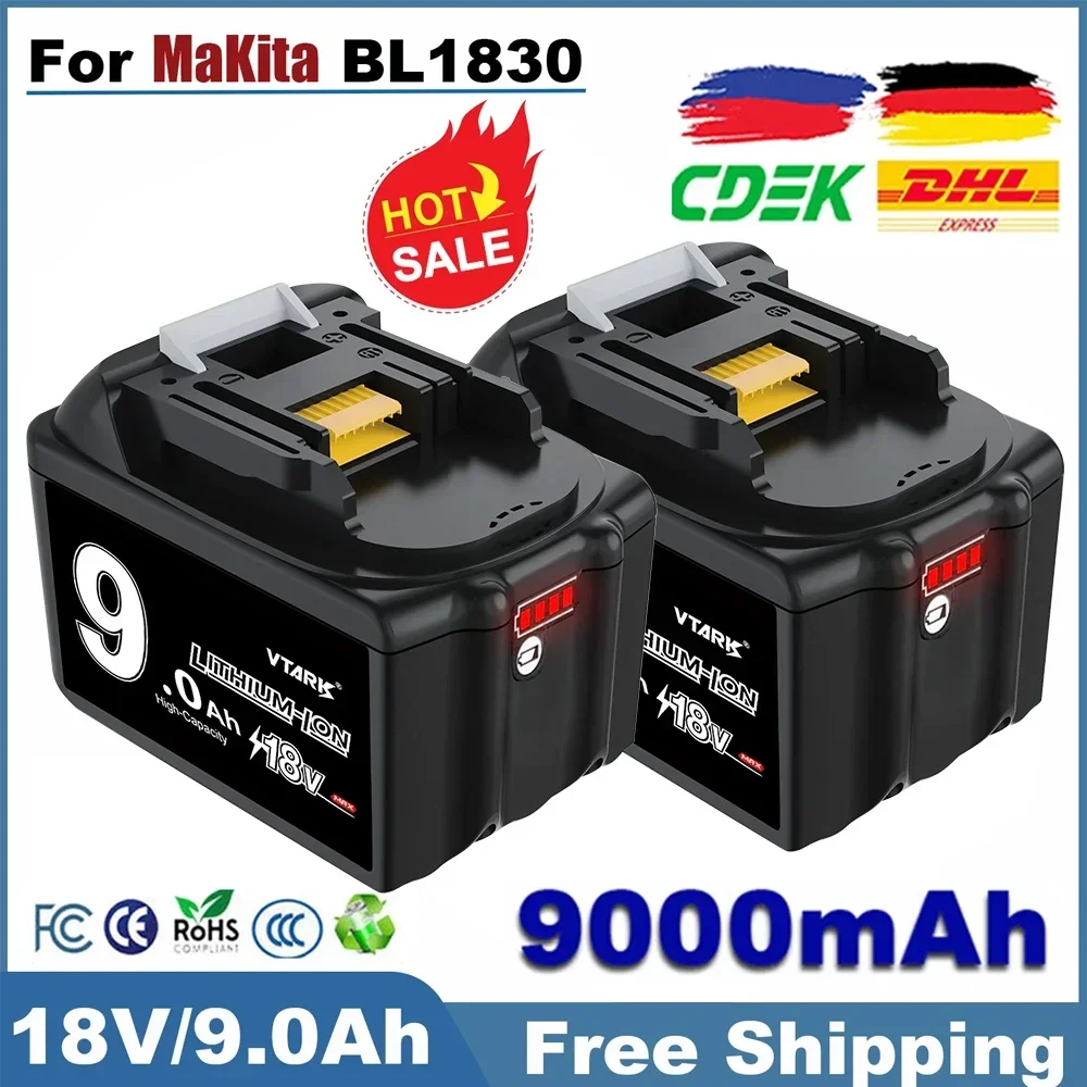 

Обновление аккумулятора 18 В для инструментов Makita с литиевой батареей BL1860, 18 В, 9,0 Ач, аккумуляторная батарея 18650 (опциональное зарядное устройство)