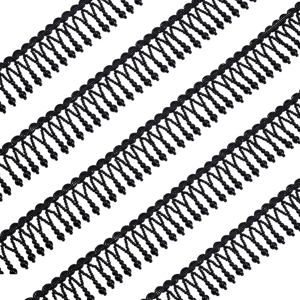 5 Yards Black Pearl Bead Tassel Lace Ribbon 1-7/8 Inch Beaded Tassel Fringe Trim Pearl Fringe Tassels Lace Ribbon Polyamide