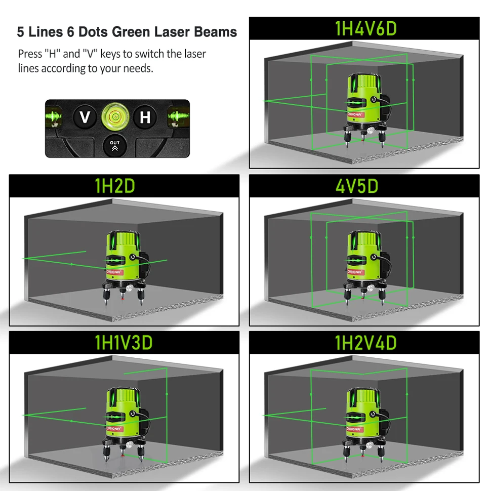 Clubiona 6 Points 5 Lines Laser Level Self-leveling Tilt Slash Function and Pulse Mode - Receiver Available Auto Line Measure