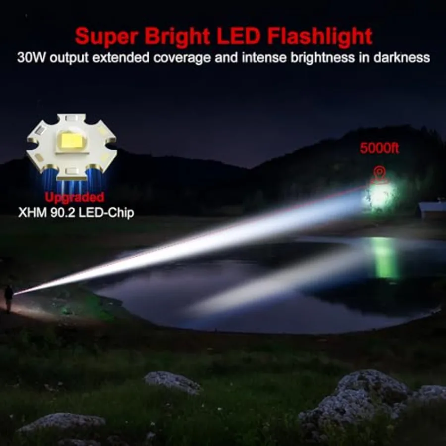 Flashlight 20000 High Lumens Rechargeable - 2 Pack 30W Super Bright LED Flash Light 24H Long Lasting and 5000ft Beam USB C High