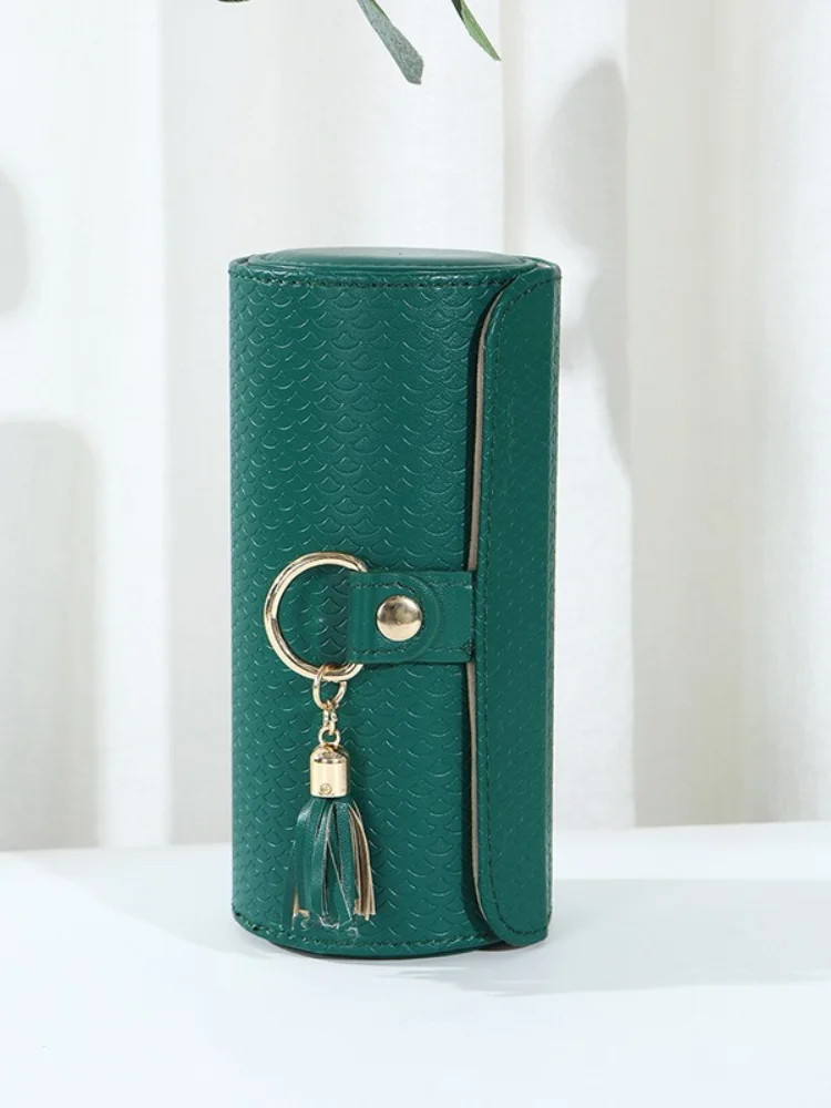 

Шкатулка для украшений из искусственной кожи, цилиндрическая, с 3 отделениями, для путешествий, для хранения и демонстрации колец, серег, ожерелий