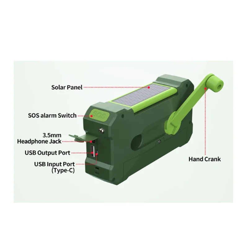 

RTSHE-5200Mah Emergency Radio, Solar Hand Crank Radio Portable Radio With Phone Charger LED Flashlight Outdoor Emergency
