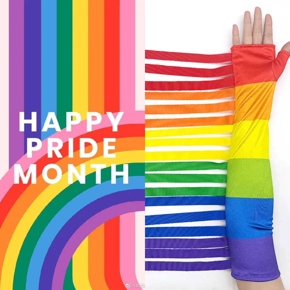 Fashion Stretch Rainbow Long Gloves Fashion Costume Rainbow Tassel Gloves Fringe Parade Colorful Mittens Pride Month