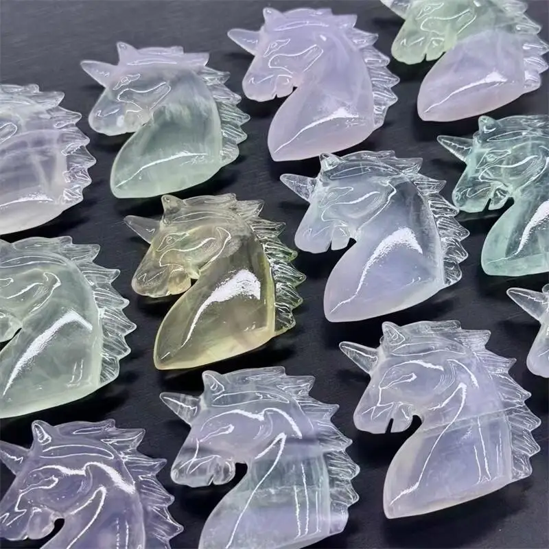 

4.5CM Natural Macaron Fluorite Unicorn Carving Statue As Gifts Or Used For Decoration Of Domestic Rooms 1pcs