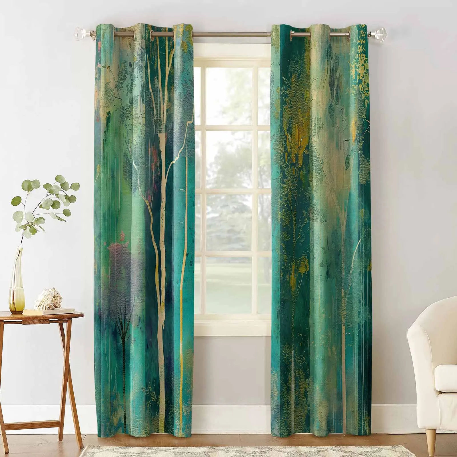 Oil Painting Abstract Tree Sunset Window Curtain Living Room Kitchen Curtain Panel Blackout Curtains For Bedroom