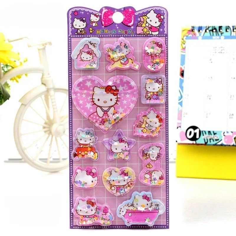 *** سانريو ثلاثية الأبعاد ثلاثية الأبعاد تهز المياه وامض الثلاجة مرحبا كيتي جراب هاتف الكمبيوتر المحمول الغيتار ملصقات الأطفال لطيف