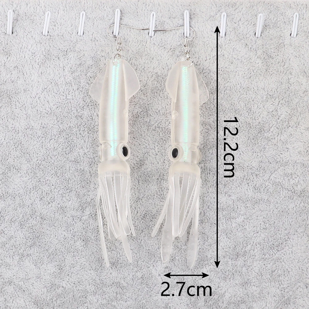 Noctilucence Color Tube Squid Drop Earrings for Women Giant Jelly Bionic Soft Lure Marine Animal Earring Fishing Lovers Gifts