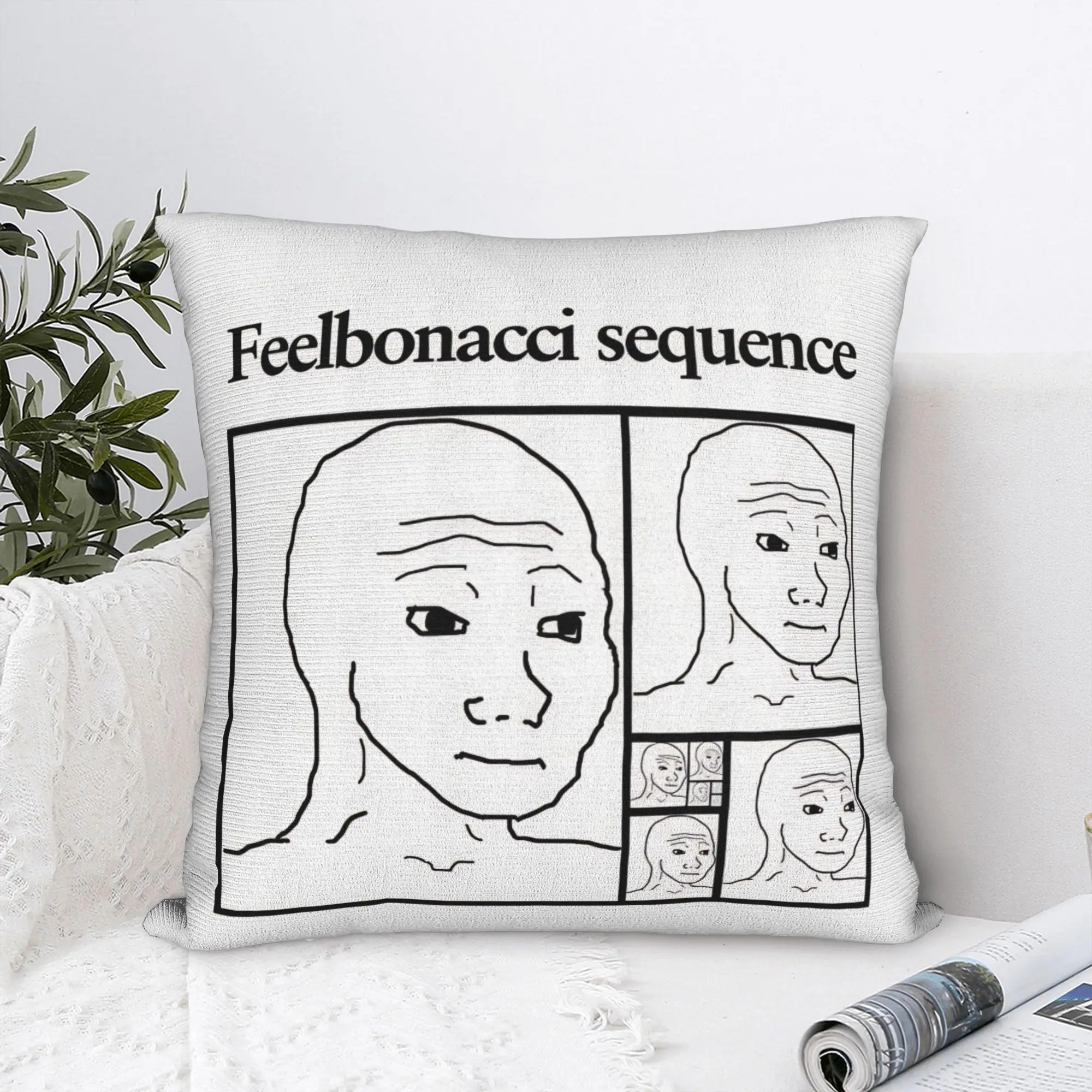 Wojak Feelbonacci Sequence Meme  Pillowcase Polyester Cushion Cover Decor Pillow Case Cover Home Square 40*40cm