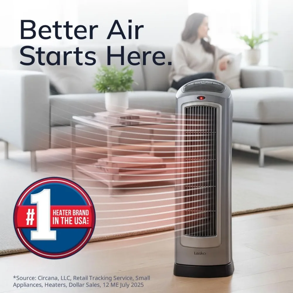 Calentador de torre de cerámica digital con control remoto, temporizador, oscilación, termostato ajustable para el hogar, 1500W plateado