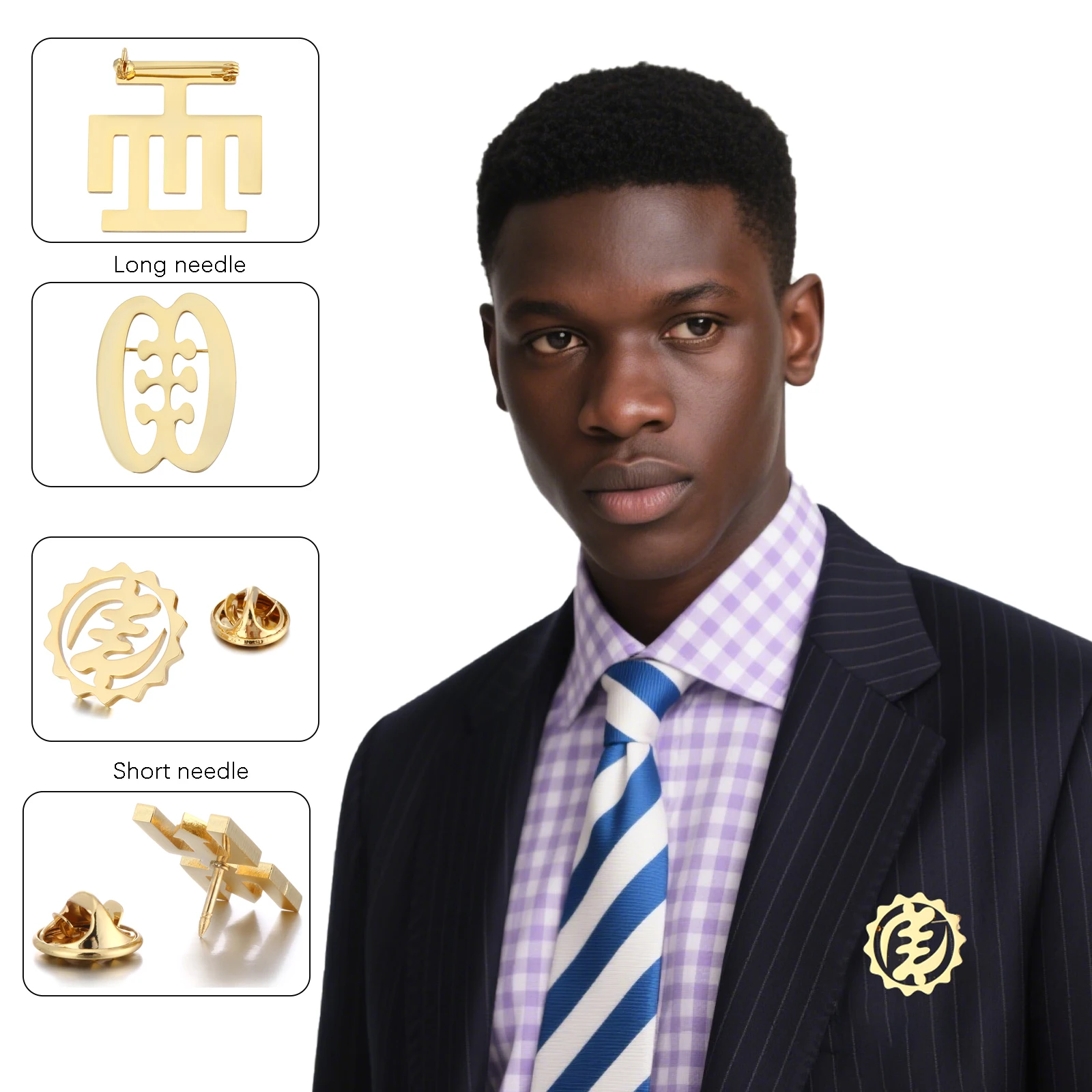 

Personalized African Adinkra Symbols Lapel Pins Stainless Steel Nyame Men Women Brooch Ethnic Jewelry Gift
