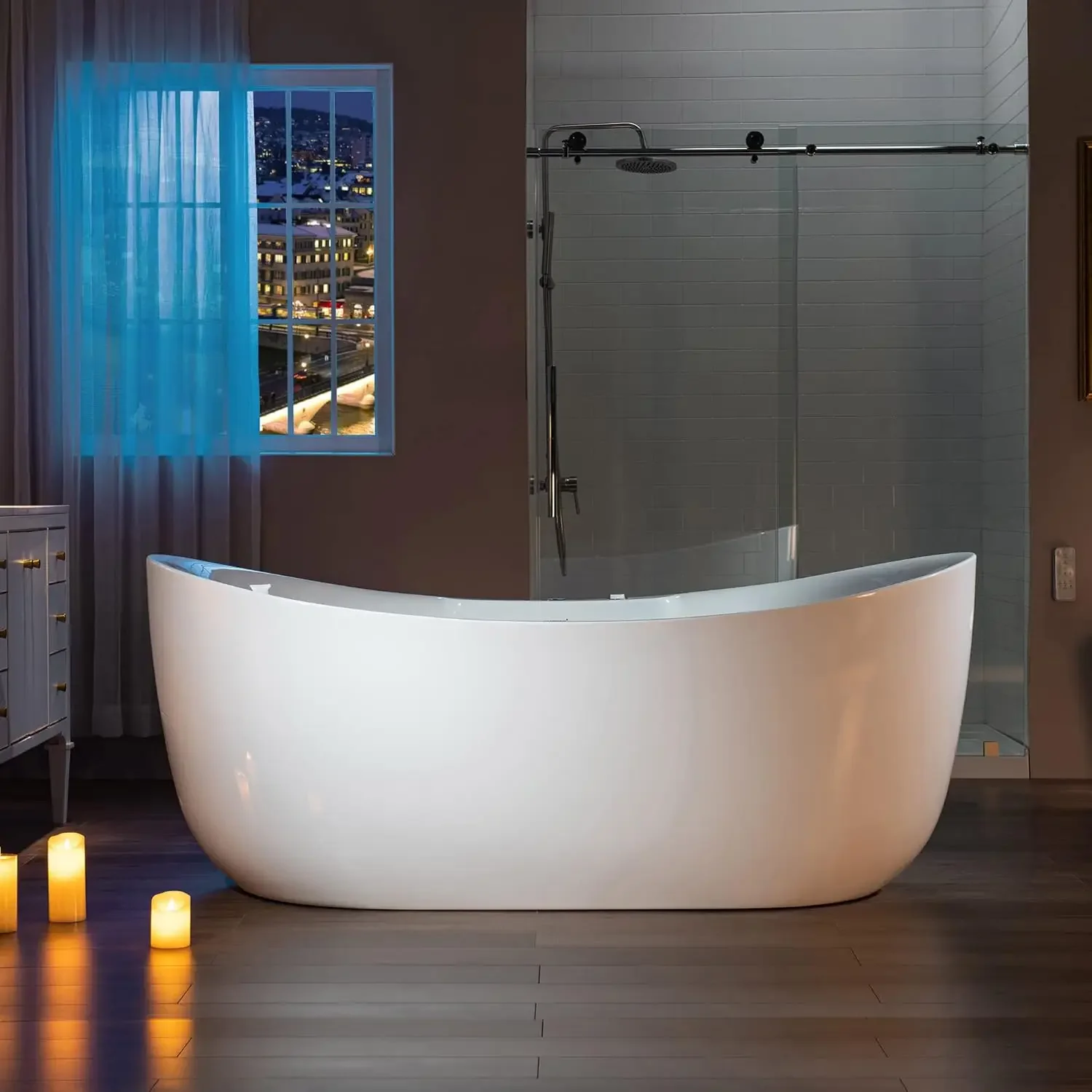 Whirlpool Water Jetted and Air Bubble Freestanding Heated Soaking Combination Bathtub with LED control panel