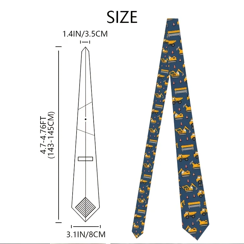 Dark Blue Background Architectural Element Theme Childlike Cartoon Style Printed Woven Polyester Necktie