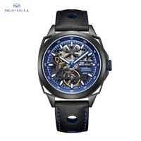 Seagull reloj automático ahuecado para hombres, reloj mecánico de negocios, resistente al agua, luz nocturna, 316L reloj de acero, reloj deportivo con cinturón de cuero, nuevo