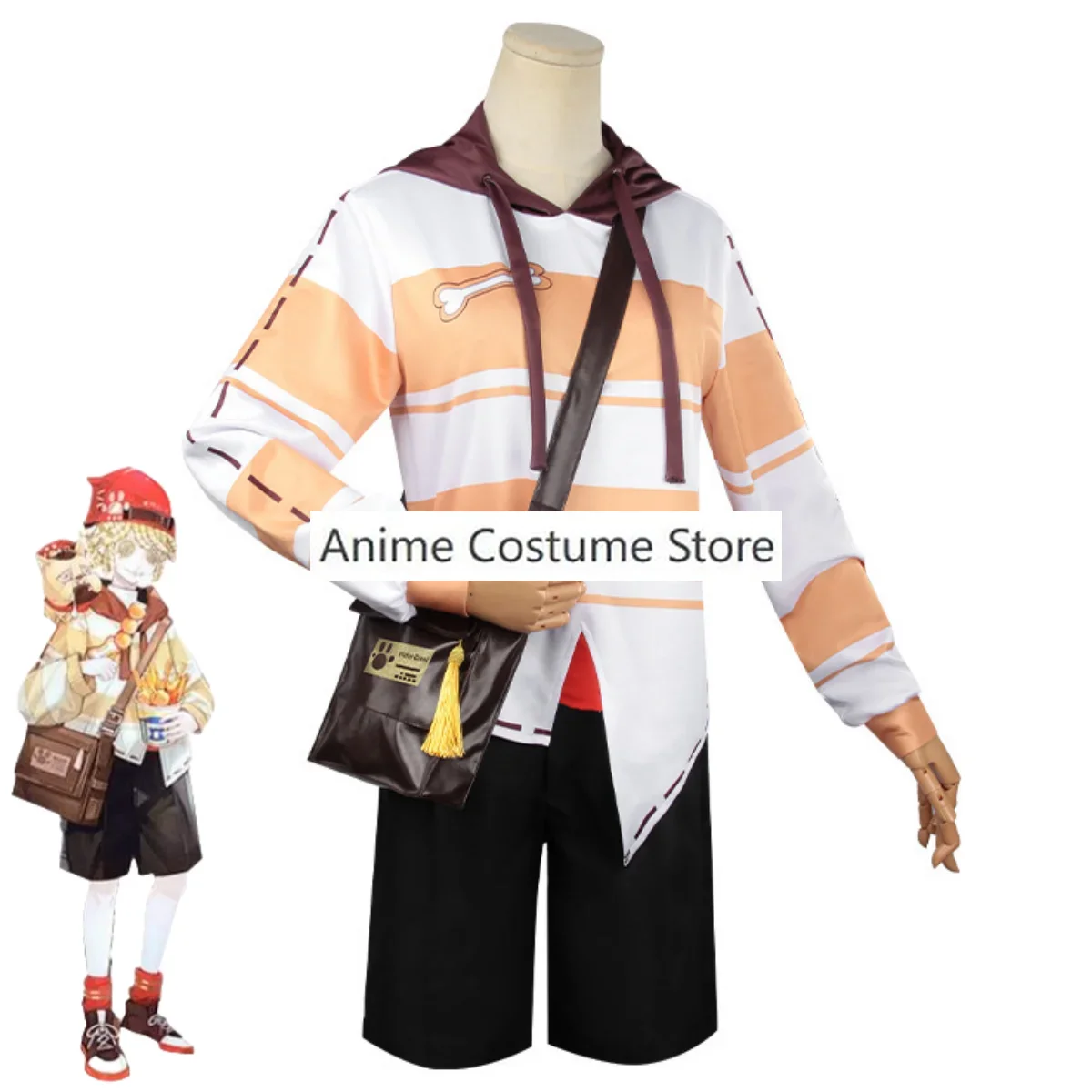 Anime Game Victor Grantz Cosplay Costume, Stripe Pullover, Long Sletransved T-shirt Bag Wig, Man Halloween imbibé