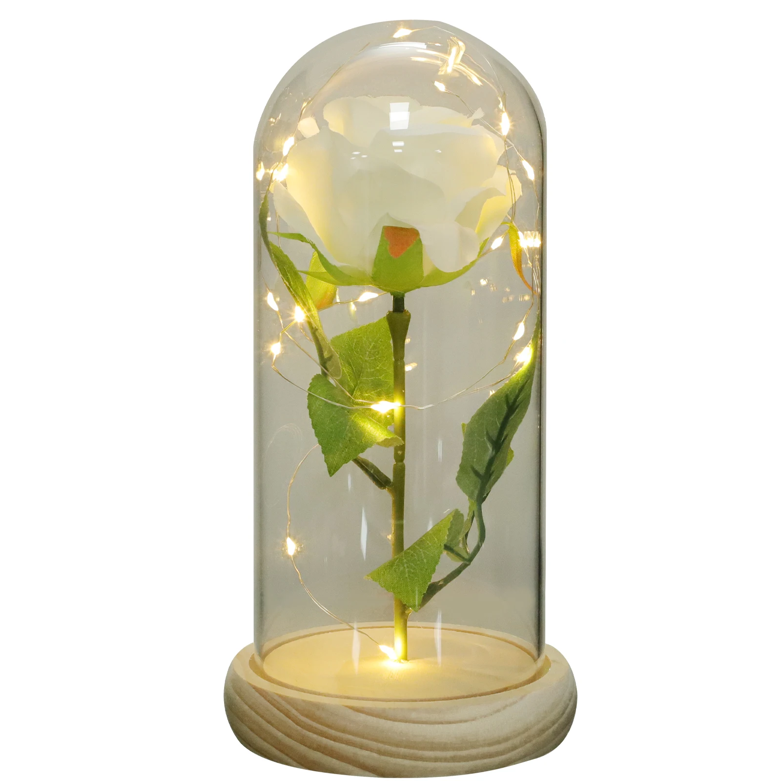 

Glass Dome Home Decor White Rose Base Eternal Flower Home nament Gift nament LEDFlower Preserved Rose