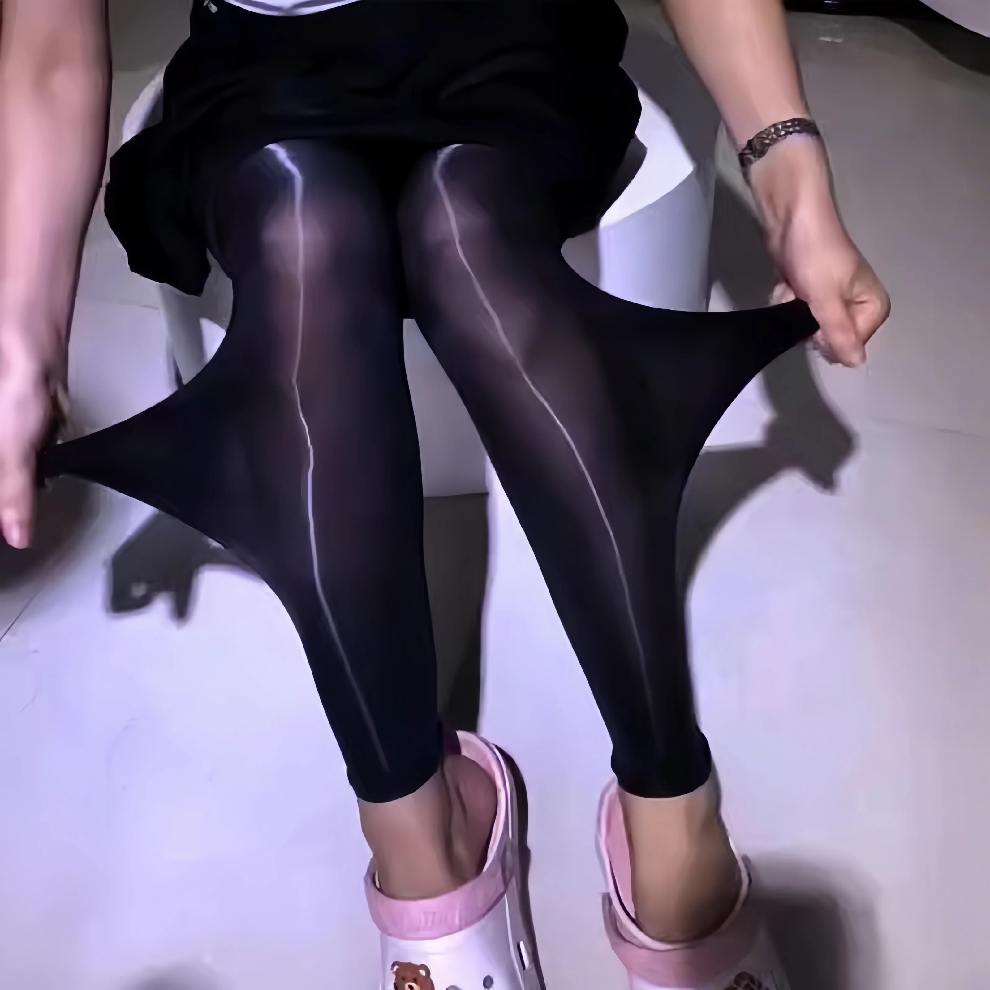 Women Oversize Pantyhose Hot Summer Stretchy Black Footless Stockings Ladies Oil Glossy High Waist Transparent Sheer Hosiery