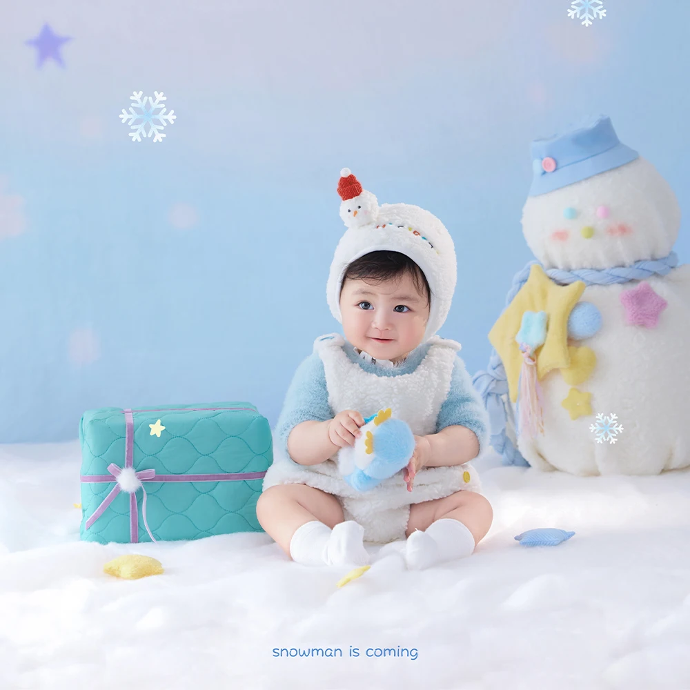 3-4 أشهر الطفل التصوير الزي قبعة + ارتداءها مجموعة رقيق ثلج زي للطفل استوديو الشتاء مشهد الثلج موضوع صور الملابس