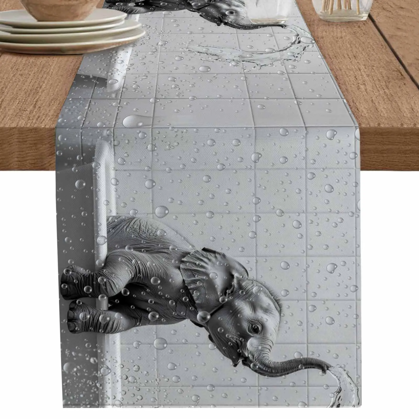 

1 PCS Modern Animal Elephant Bathtub Table Runner Party Polyester Table Cover for Home Dining Decoration