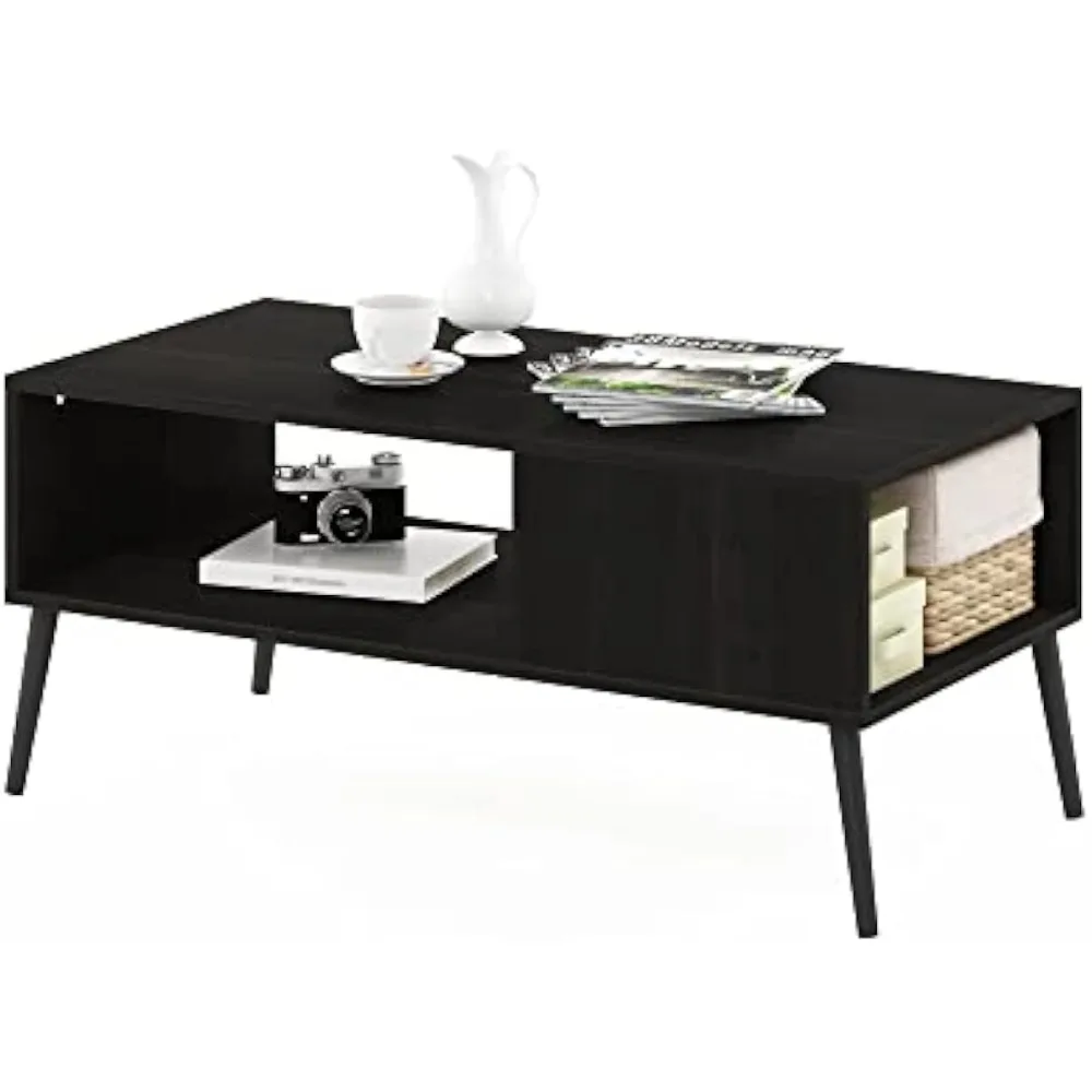 

Claude Mid Century Style Coffee Table with Wood Legs, Espresso Large Non-Lift Top