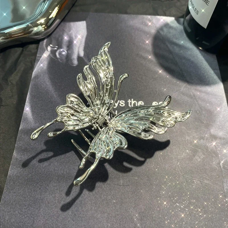Large Butterfly Hair Clamps Claw Clips for Women Pleated Silver Color Cross Geometric Hairpins Girls Fashion Barrette Headdress image 3