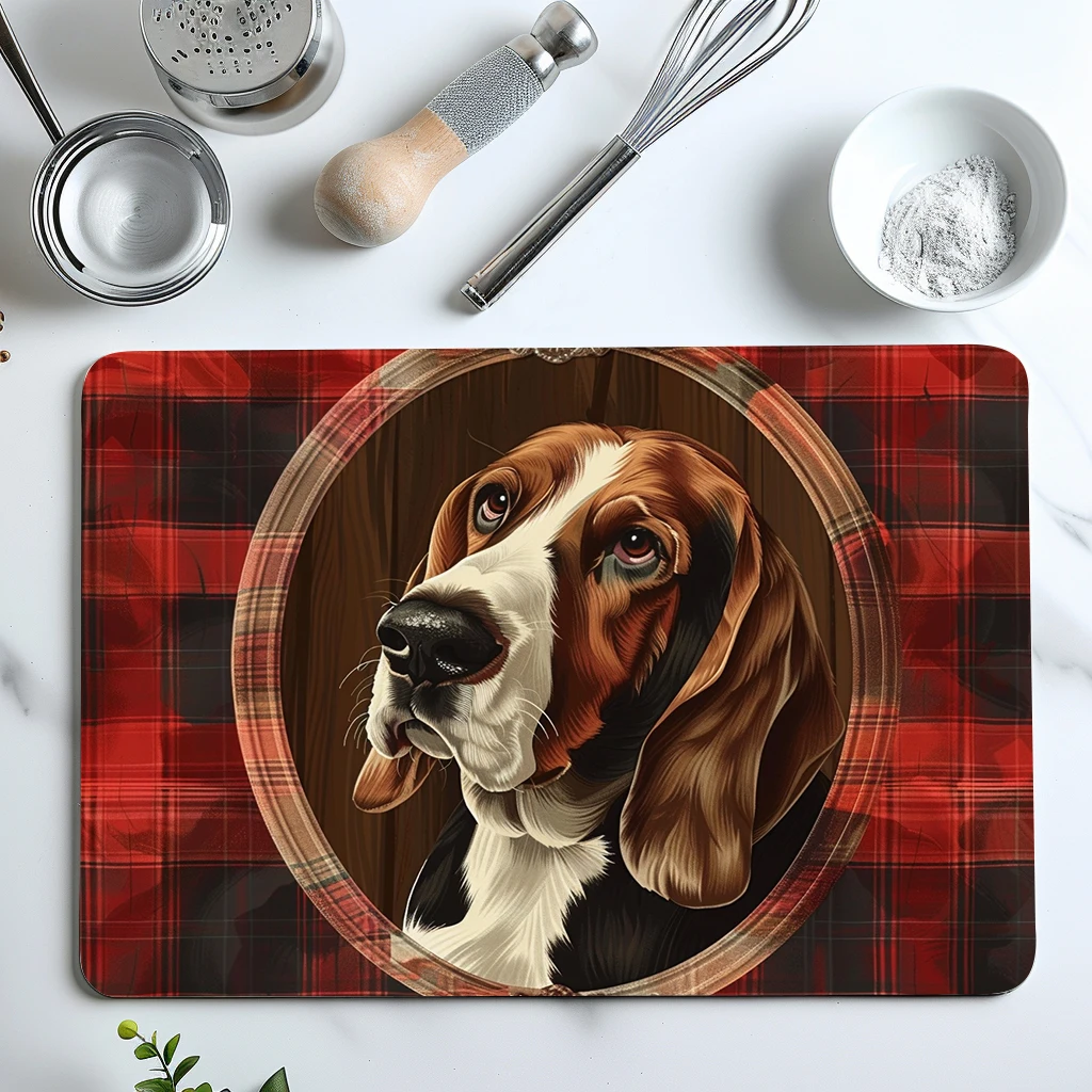 Coffee Mat Beagle Checkered Absorbent Draining Dish Drying Mat Dry Bathroom Tableware Hide Stain Rubber Backed Absorbent Mat