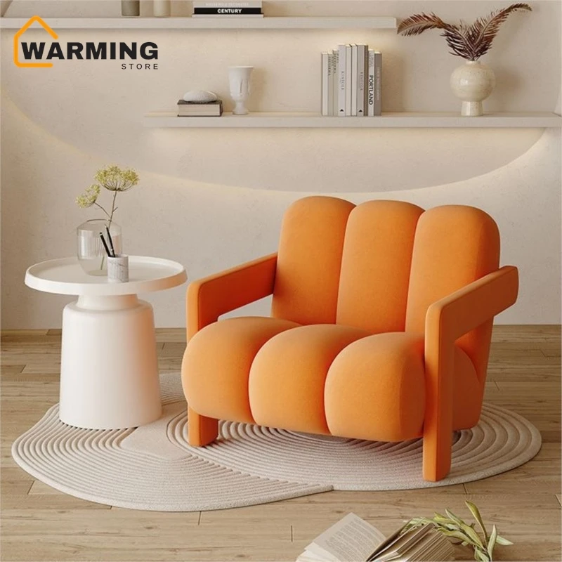 Pumpkin Cream Sand Hair Single Chair Designer Single Sofa Network Red Modern Simple Casual Lazy Sofa Chair Lint Flannel Fabric