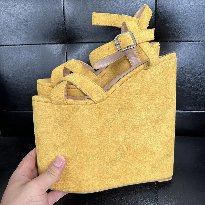 

Женские босоножки на платформе Olomm ручной работы, элегантные черные повседневные туфли на танкетке с круглым носком, размеры 5-15