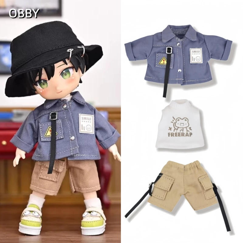 For Obitsu 11 Doll Jacket T-shirt Shorts Set For OB11 Gsc 1/12 Asi 2.0 Molly P9 P10 Body Doll Cloth NAGI Doll Outfit Clothes