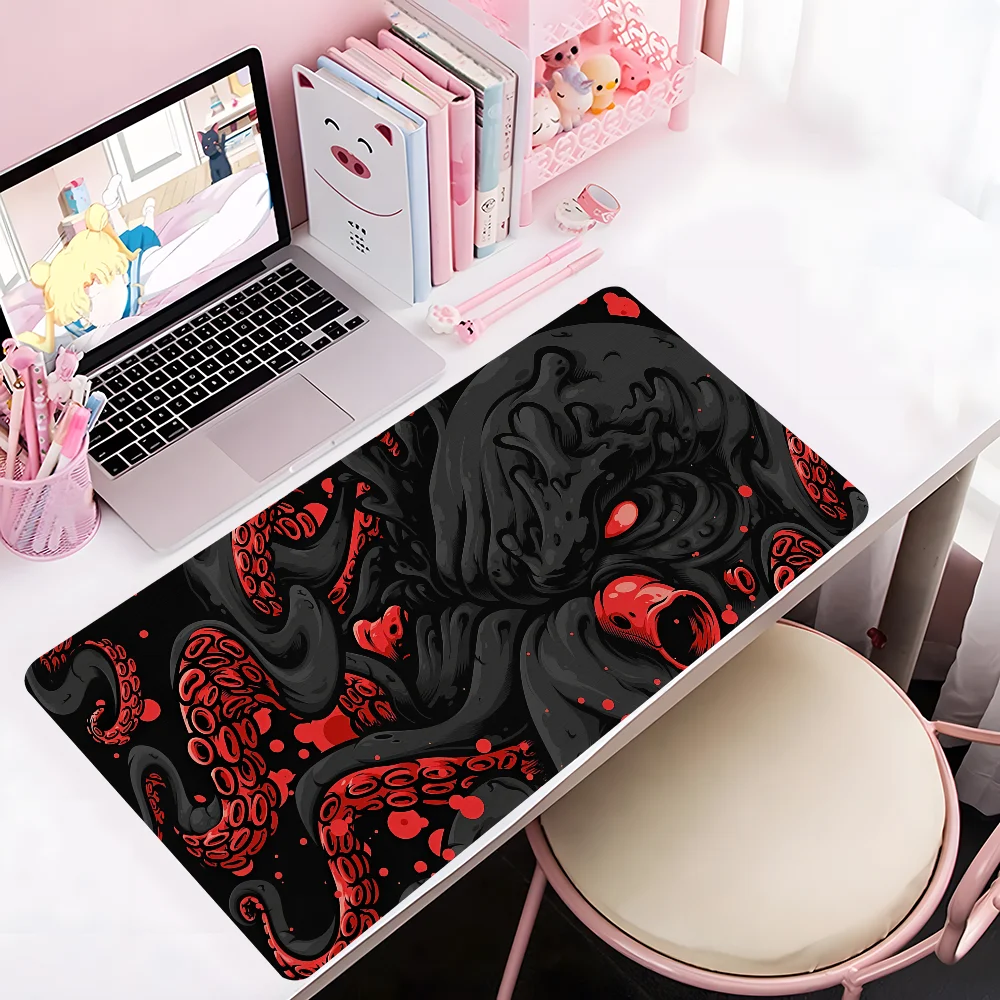 لوحة ماوس Octopus Monster كبيرة مضادة للانزلاق بحواف مخيطة، حصيرة متينة للألعاب المحمول ​   لوحة المفاتيح XXL 900x400mm