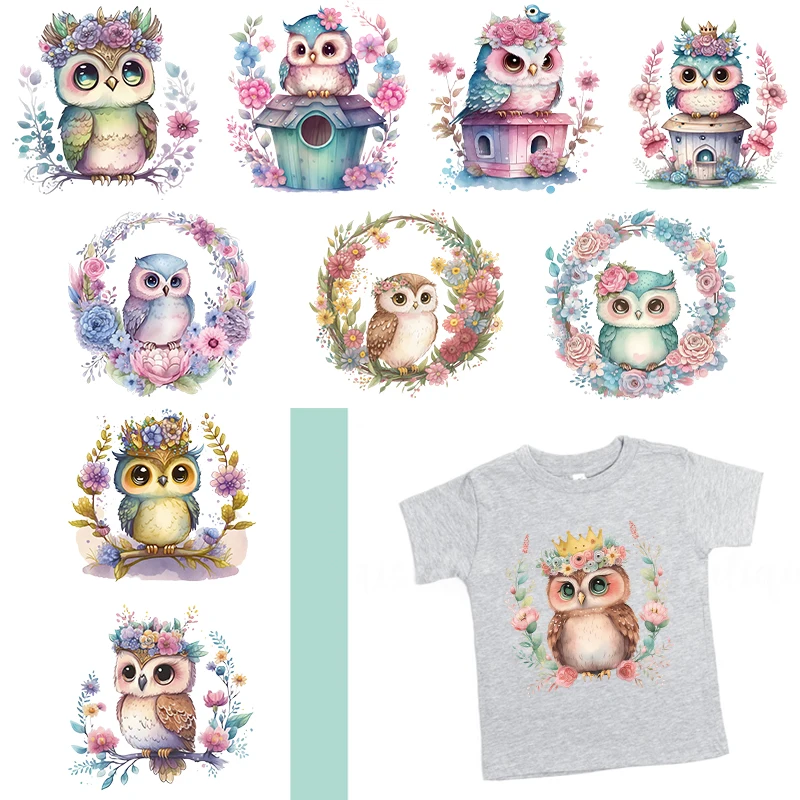 Cartoon DTF Transfer Clothing Owls Iron On Print Patch T Shirts Ready to Press Sticker Fashion Fantastic Appliqued Cute