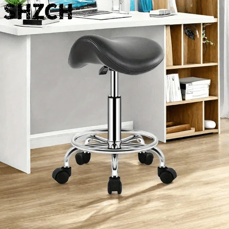 Ergonomic Rolling Saddle Stool, Adjustable Height PU Leather Chair, Smooth Casters, Swivel Base, Comfortable Seat for Salon