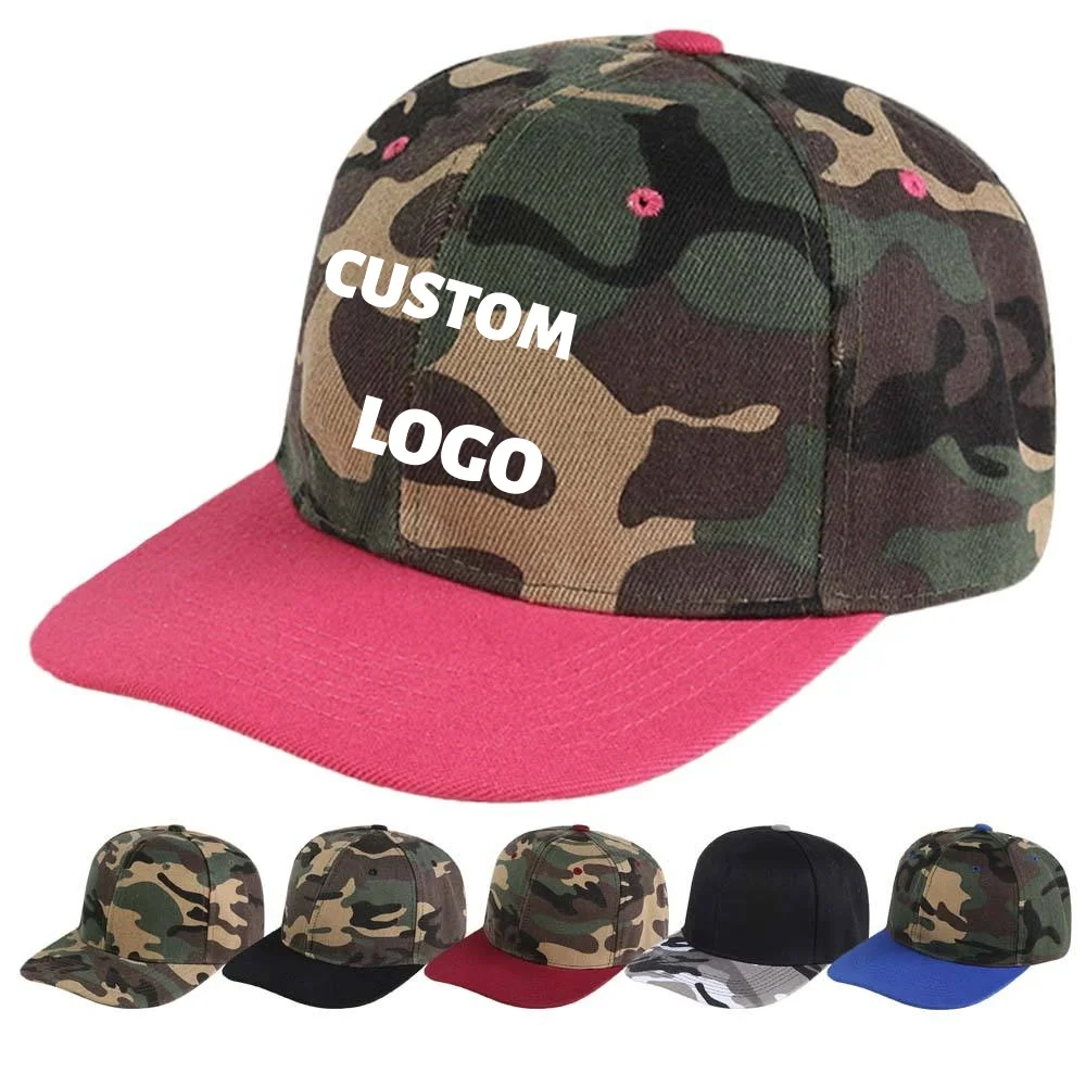 

Custom Baseball Cap Embroidery Print Logo Flat Brim Camouflage Snapback Hat Unisex Outdoor Hip Hop Street Gorras