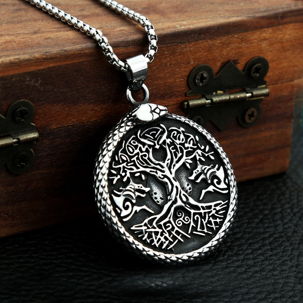 Fashion Vintage Viking Tree of Life Pendant Necklaces Punk Stainless Steel Biker Pentagram Necklace Male Jewelry Gifts Wholesale