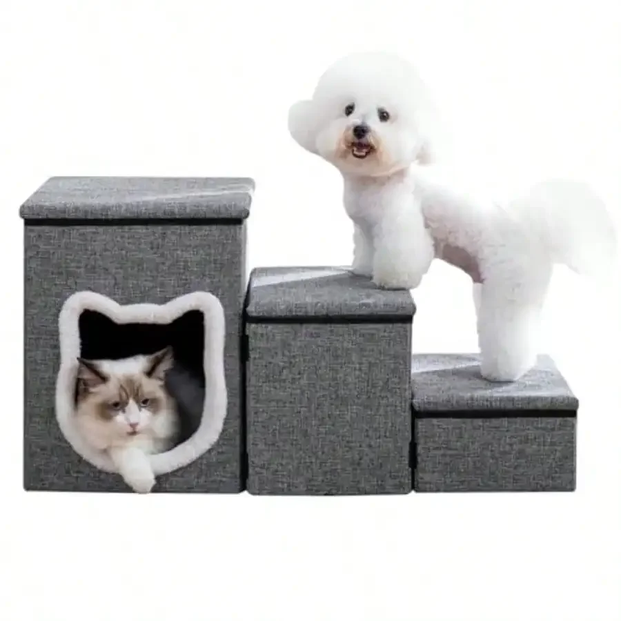 

Dog Stairs For Small Dogs 3-Step Dog Ramp For Couch And Bed Cat Stairs With Storage And Condo Indoor Non-Slip Pet Stairs For Pup