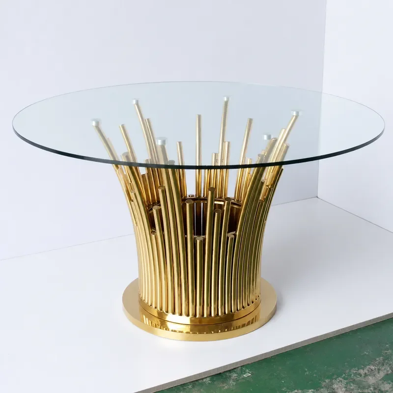 Round Glass Dining Table Modern Simple Stainless Steel Household Furniture for Living Room Small Apartment