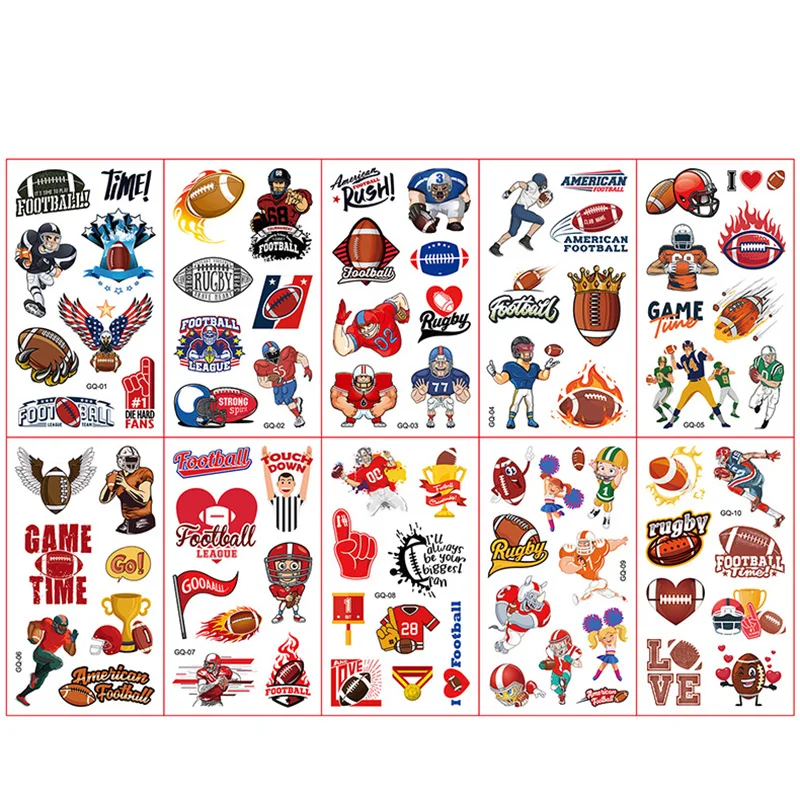 10Sheets Cartoon Basketball Rugby Football Baseball Temporary Tattoo Stickers Baby Shower Kid Body Sticker Tattoos Sport Party