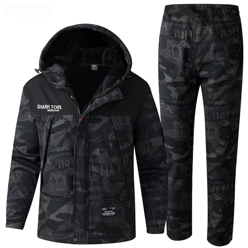 Winter Mens Mountain Ski Warm Sets Men Fleece Windbreaker Work Suits Men Thermal Waterproof Tactical Tracksuit Coats Clothing