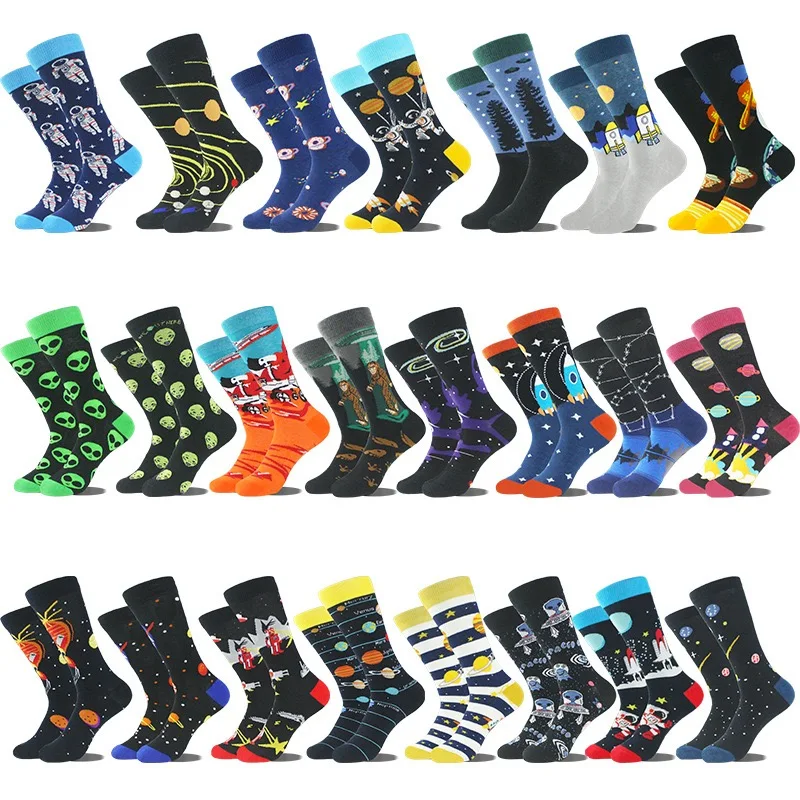 

Cotton Causal Fashion Personality Space AirPlane Star Explore Men Happy Socks Boys Male Street Skateboard Funny Crew Sox Autumn