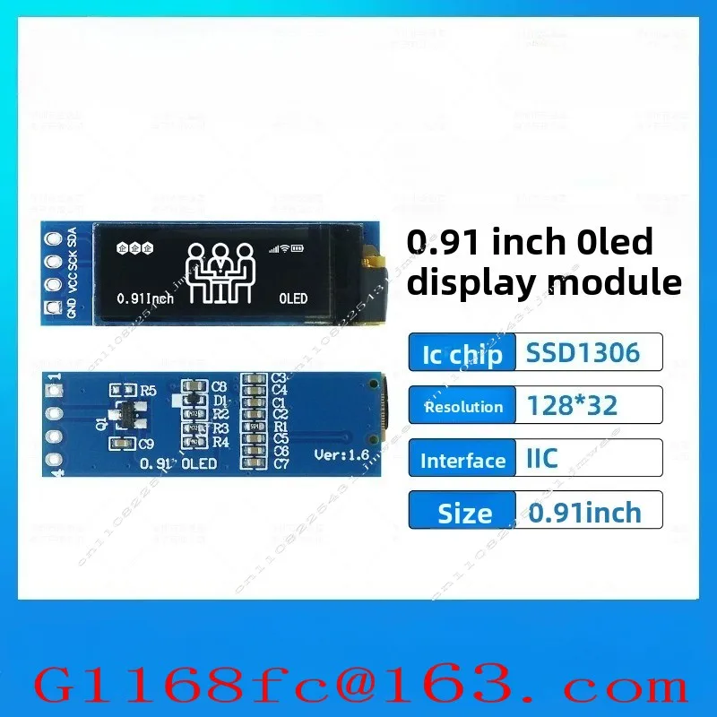 0.91-inch OLED LCD Screen SSD1306 Small Screen 128x32 Display Module 4-pin Monochrome