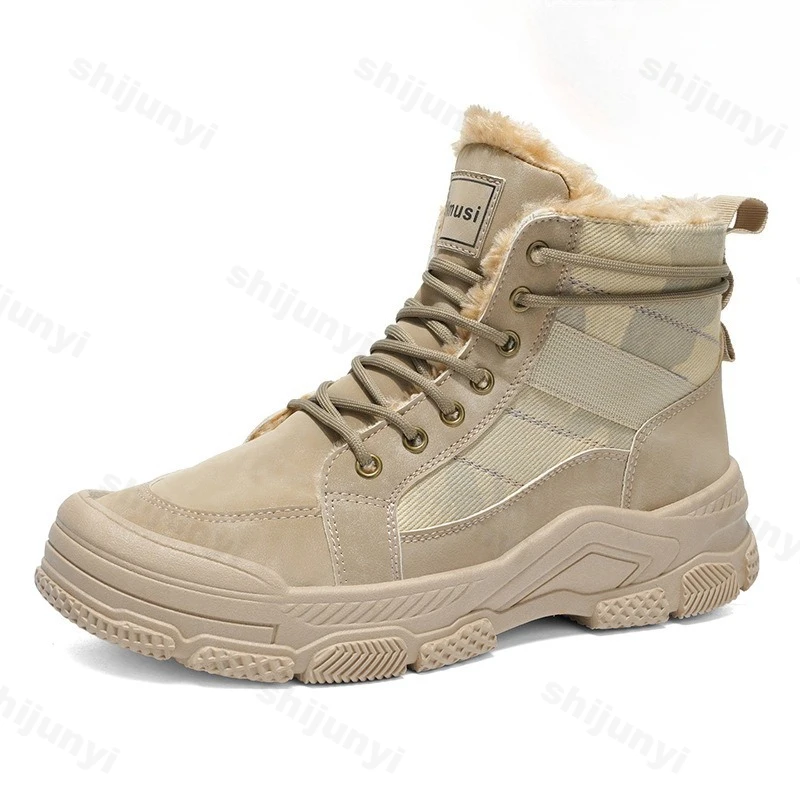 Men's Short Boots 2025 Winter New Plush Thicken Outdoor Non Slip High Top Shoes Comfortable Fashion Cross Tied Warm Cotton Shoes - view 6