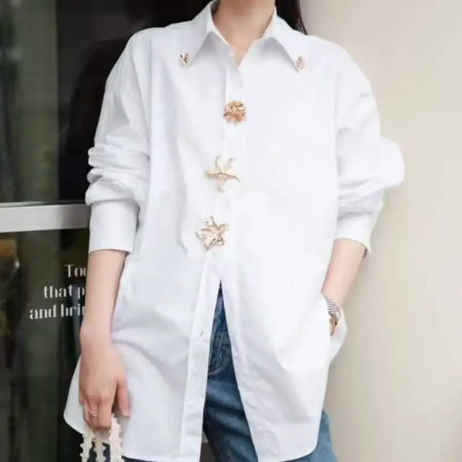 

Женская одежда, роскошный брендовый дизайн, хлопковые рубашки и блузки, женская одежда, осень 202, трендовые топы с длинными рукавами, женская рубашка